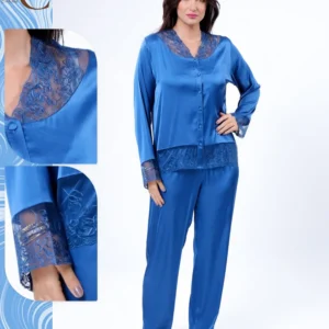 Pyjama Satin Élégant avec Finitions Dentelle & Plumes - Réf. ER00180625
